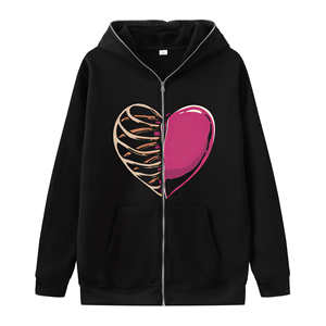 Chaqueta de invierno de gran tamaño para hombre, estampado de corazón, con cremallera completa, forro polar pesado, ropa de calle de alta calidad, cuello con capucha, logotipo frontal - Product Image 1