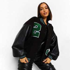 Proveedores de ropa Invierno Lana Chenille Bordado Fleece Béisbol Mangas de cuero Varsity Bomber Letterman Jacket - Product Image 5