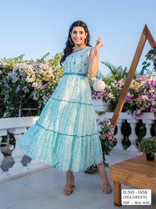 Lo último en algodón Heavy Pure Mal con estampado de lámina con vestido de cinturón elegante tipo Kurtis para la venta en línea - Product Image 4