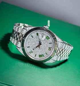 Nouvelle arrivée, montre de luxe en moissanite taillée en diamant, chiffres verts, glacée, haute qualité, bijoux hip-hop, cuir, résistante à l'eau, analogique - Product Image 2