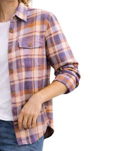Camisa de Franela a Cuadros Oversize para Mujer, Morado y Naranja, Manga Larga, Casual, Suave, Otoño-Invierno, Venta al por Mayor - Product Image 3