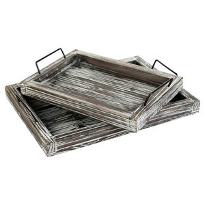 Bandejas de servicio de madera de pino hechas a mano de primera calidad Juego de 2 con asas de metal Eco-Friendly Durable para restaurantes y hoteles - Product Image 1