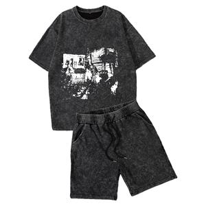 Conjunto de Camiseta y Pantalones Cortos de Verano para Hombre con Logotipo Personalizado, Ligero, de Algodón, Estilo Urbano, para Gimnasio y Fitness, Dos Piezas - Product Image 2