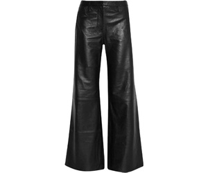 Women Black Leather Loose Fit Pants Genuine Wide Leg Trousers High Quality Leather Bottoms Soft Lambskin Leather Pants for Women - Product Image 1