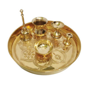 Pooja Thali โลหะสง่างามพร้อมขาตั้ง agarbati และที่วางแบบดิยา Diwali pooja งานแต่งงาน Mandap ยินดีต้อนรับ - Product Image 2