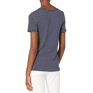 Top à manches courtes pour femmes Col rond Slim Fit Tee Casual Printed T Shirt cotton Tart - Womens Striped Top Oversize T Shirts - Product Image 6