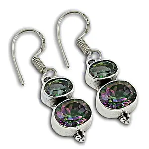 Boucles d'oreilles vintage en topaze mystique pour femmes avec diamant, plaqué or 14 carats, argent 925 et or blanc/jaune - Bijoux en pierres précieuses plaqués or - Product Image 3