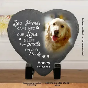 Piedra Conmemorativa Personalizada para Mascotas, Placa de Pizarra en Forma de Corazón con Foto, Nombre y Fecha Grabados, Marcador de Tumba para Perros y Gatos, Regalo de Condolencias por la Pérdida - Product Image 5