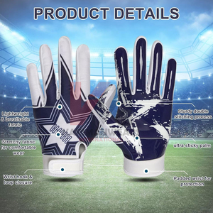 Gants de football américain de qualité supérieure 100% personnalisables avec logo, paume en silicone super adhérente, antidérapants, haute performance - Product Image 3