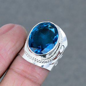 Bague pour homme de couleur bleu de Londres en laiton plaqué argent avec pierres précieuses naturelles cristal bijoux fins en gros au meilleur prix - Product Image 4