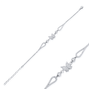 Pulsera con Dijes de Circonita Transparente con Diseño de Mariposa, Hecha a Mano en Turquía, Chapada en Oro, Plata de Ley 925, para Fiesta - Product Image 2