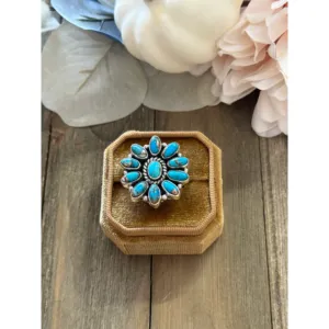 Southwest Handmade Mohave Turquoise <b>Sterling</b> <b>Silver</b> <b>Adjustable</b> Cluster <b>Ring</b> - Product Image 1