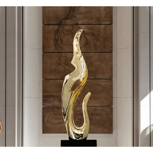 Décoration florale de table abstraite moderne Accent décoratif pour la maison de luxe Sculpture de fleurs en métal doré de qualité supérieure avec socle en marbre - Product Image 3