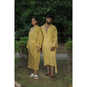 Men's Striped Boho Long Cotton Kimono <b>Robe</b> Breathable Lightweight Home Wear with Pockets One Size for <b>Beach</b> Resort Spa Outfit - Product Image 2