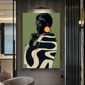 Style Art Déco Sans Cadre Minimaliste <span class=keywords><strong>Noir</strong></span> <span class=keywords><strong>Blanc</strong></span> Vert Art Mural Portrait Féminin Africain Impression sur Toile - Product Image 3