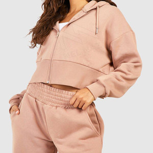 ชุดเสื้อฮู้ดมีซิปแบบเปิดไหล่ของผู้หญิงชุดเสื้อครอปมีฮู้ดแบบซิปรูดขึ้นโลโก้ได้ตามต้องการ - Product Image 4