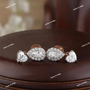 Pendientes de Plata con Forma de Marquesa y Corazón con Engaste Halo, Diamante Moissanita, Diseño Elegante y Brillante para Uso Diario y Regalos - Product Image 4