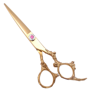 Tijeras de peluquería de acero al carbono con mango de dragón de oro rosa, tijeras de peluquero afiladas rectas, tornillo elegante - Product Image 1