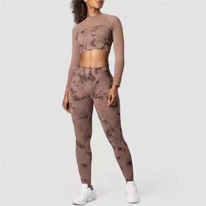 Venta al por mayor de ropa de gimnasio de talla grande sin costuras traje de Yoga entrenamiento 3 piezas ejercicio activo desgaste de manga larga conjuntos de Yoga Fitness mujeres - Product Image 5