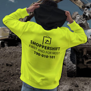 Hi Vis Hoodie Black And Yellow Black Stripes Nombre y logotipo personalizados Nombre DE LA EMPRESA Ropa de trabajo de seguridad Sudadera con capucha para hombres - Product Image 4