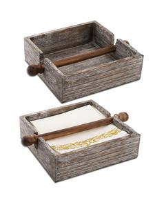 Paquete de 2 servilleteros de madera, servilletero plano de madera con barra central, brazo ponderado, servilletero de mesa rústico cuadrado - Product Image 1