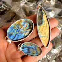 Pendentif Mary en Labradorite Naturelle Brute et Agate Druzy, Cabochon Fait Main, Pierre Libre, Breloque Plaqué Argent Allemand, Changement de Couleur
