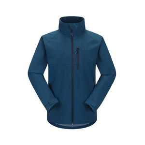 Chaqueta Softshell azul propia personalizada de alta calidad con cuello levantado y Capucha ligera y duradera para invierno Tela personalizada OEM - Product Image 6