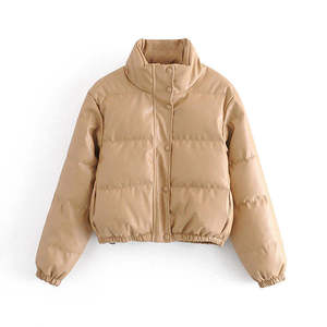 Premium Quality Women Unisex Genuine Leather Knitted Breathable Windproof Distressed Embroidery Logo <b>Puffer</b> <b>Jacket</b> Customizable - Product Image 1