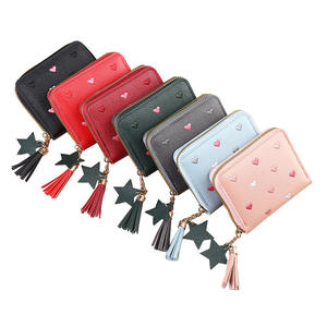 New Cute Heart Embroidered Short Zipper <b>Wallet</b> for Girls Fashion PU Leather <b>Small</b> Coin Purse with Keychain - Product Image 1