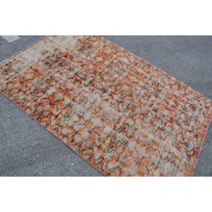 Tapis turc vintage grande surface 4.3x6.6 pieds Rectangle motif abstrait laine matériel Latex Orange bleu pour couloir chambre décor - Product Image 4