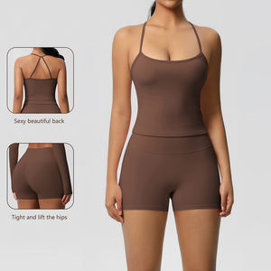 Ensemble de vêtements de sport de haute qualité en 2 pièces, personnalisable en gros, pour femmes, salle de sport, entraînement, sans couture, respirant, anti-transpiration, en spandex/nylon - Product Image 5