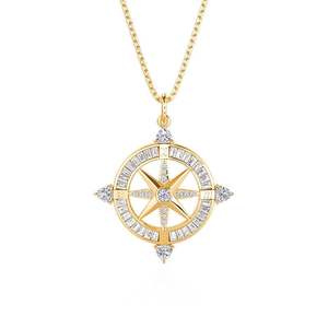 Jeulia Rhodium Plated Sterling Silver <b>Compass</b> Pendant <b>Necklace</b> with Zircon Pearl Diamond Accents - Product Image 1