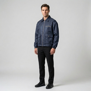 <b>Men</b> Navy Blue <b>Utility</b> Bomber <b>Jacket</b> Full Zip Stand Collar Windbreaker Multi Pocket Casual Outdoor Workwear <b>Jacket</b> - Product Image 1