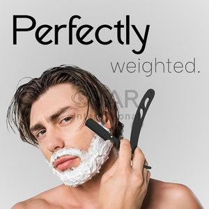 มีดโกนแบบตรงสำหรับผู้ชายใบมีดคมพิเศษสำหรับช่างตัดผมมืออาชีพสีดำด้าน - Product Image 3