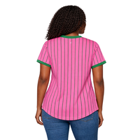 Maillot de baseball personnalisable rose/vert pour femmes, col en V, 100 % polyester, antibactérien, respirant, séchage rapide, sur mesure