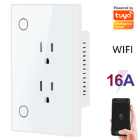 Prise murale intelligente US 15A avec panneau en verre, contrôle sans fil Tuya, minuterie, compatible Alexa Google Home, interrupteur Wi-Fi