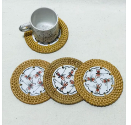 Posavasos de ratán artesanales vietnamitas, Decoración de mesa ecológica, juego de 6 - Product Image 6