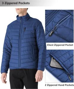 Veste d'hiver décontractée pour hommes, manteau léger à col montant, fermeture à glissière, tissu rembourré coupe-vent, motif 3D, formelle - Product Image 2