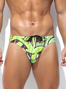 Maillot de bain <span class=keywords><strong>Speedo</strong></span> pour <span class=keywords><strong>homme</strong></span>, imprimé street art audacieux, taille basse, cordon élastique, slip de plage, short de bain d'été, logo personnalisé - Product Image 1