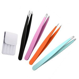 Wholesale Private Label Precision Slanted Tip Stainless Steel Tweezer Set 4Pcs <b>Eyebrow</b> <b>Hair</b> <b>Removal</b> Eyelash Beauty Grooming Tool - Product Image 2