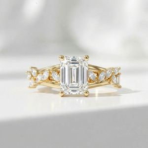 GIA Certified Lab Grown Diamond <b>Ring</b> 14K Pure Solid <b>Gold</b> Emerald Cut Cluster Engagement Band for Women DEF Color VS VVS Clarity - Product Image 2