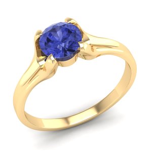 Bague en Tanzanite Ronde de 0,84 Carat, Prix d'Usine REYES, en Or Jaune Massif 14K Plaqué Rhodium, Bijoux Fins - Product Image 2