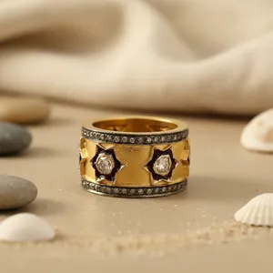 Joyería fina única con diamantes de corte radiante y piedras preciosas en oro amarillo y blanco chapado (14K) - Product Image 3