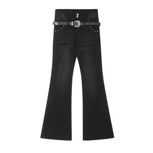 Jeans en denim droit taille mi-haute pour femmes, écologiques, imperméables, respirants, 100% coton, mode formelle été automne hiver - Product Image 5