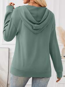 À la mode reine femmes automne mode t-shirts basique cordon pull coupe ample sweats à capuche vêtements d'hiver avec poche kangourou à capuche - Product Image 3