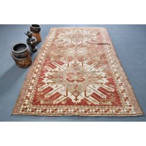 Alfombra turca Vintage clásica rojo Beige 5,6 X 9.2ft área grande lana látex respaldo abstracto para diseño de pasillo rectangular adolescente - Product Image 1