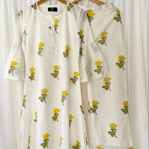 Lemon Rose Kurta Co-ord Set Indian Fashion Styling High End Quality <b>Kurti</b> and Pants From Indian Manufacturer - Product Image 1