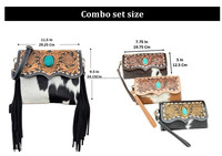 Vente en gros de nouveaux sacs à main vintage en cuir de vachette usinés à la main et pochette en cuir de vachette usinés à la main ensemble combiné de 2 pièces pour femmes