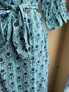 Vestido bohemio con estampado de bloque corto, túnicas indias, vestido a mano, Vestido largo de algodón, colección de vestidos estampados indios - Product Image 4