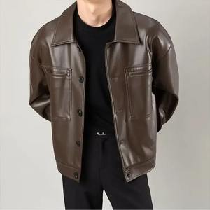 แจ็กเก็ตหนังแกะนุ่มสำหรับผู้ชาย, เสื้อแจ็กเก็ตหนังลำลองขี่มอเตอร์ไซค์เสื้อ2023สไตล์ใหม่ฤดูใบไม้ร่วง - Product Image 2